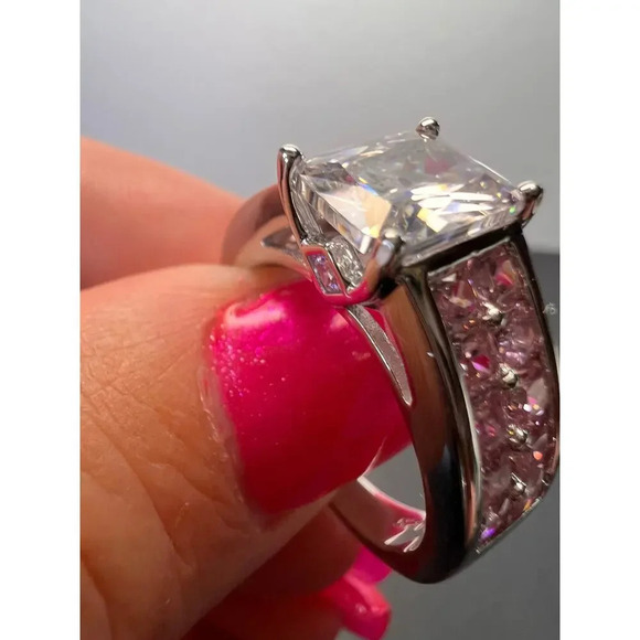 Pink and white CZ rhodium over sterling silver ring size 9 - Picture 7 of 10